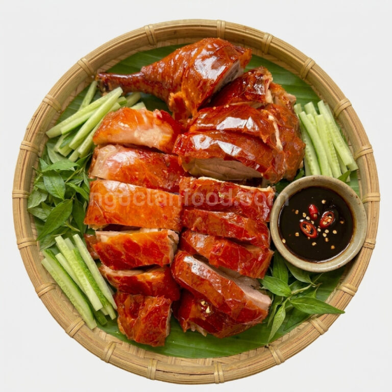 Vịt quay da giòn nửa con Ngọc Lan với lớp da vàng giòn và thịt mềm mọng