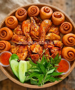 Combo gà nướng sốt ngũ vị ăn kèm bánh bao mềm tại Ngọc Lan