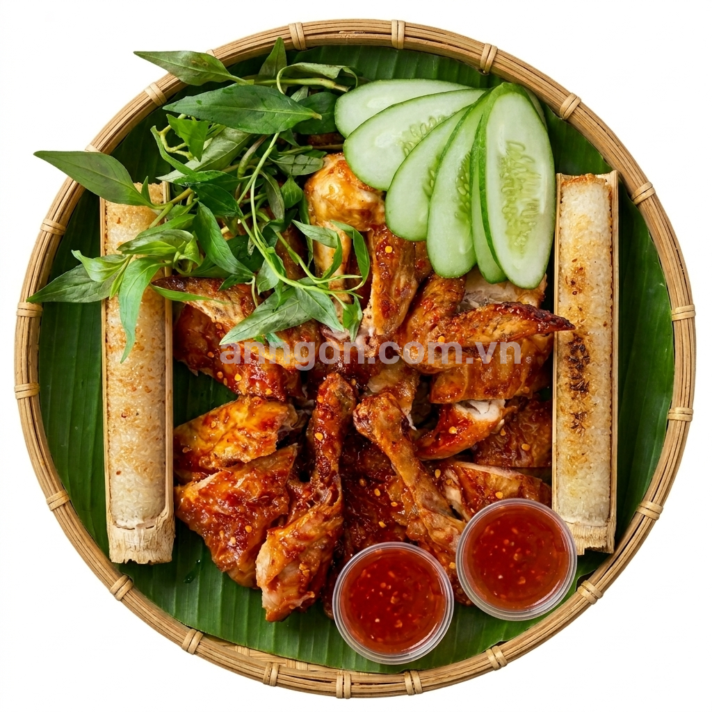 Combo gà nướng sốt ngũ vị ăn kèm cơm lam dẻo thơm tại Ngọc Lan