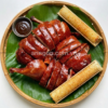 Combo vịt da giòn giòn rụm ăn kèm cơm lam dẻo thơm, rau răm, dưa leo và nước chấm đặc biệt