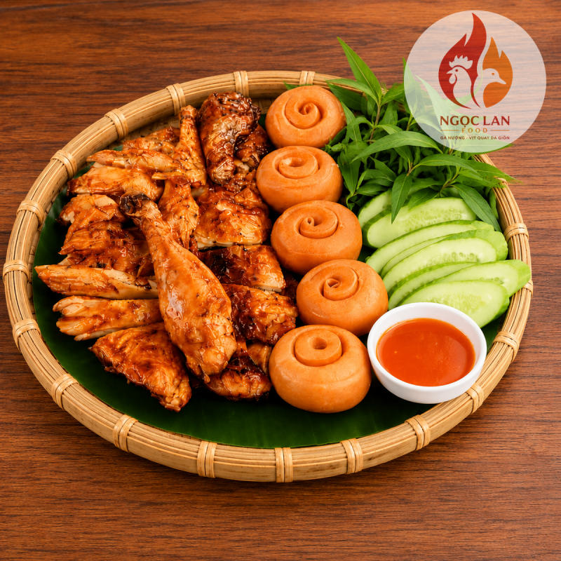 Combo gà nướng nửa con ăn kèm bánh bao Ngọc Lan
